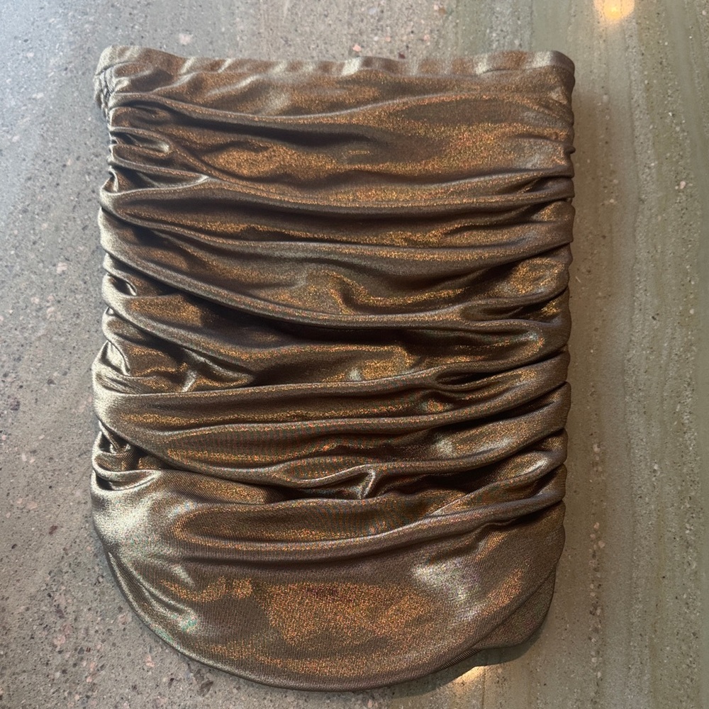Halston Heritage Metallic Bronze Ruched Strapless Tube Top